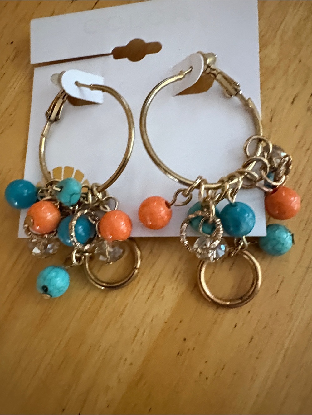 Earrings with Turquoise & Orange Beads